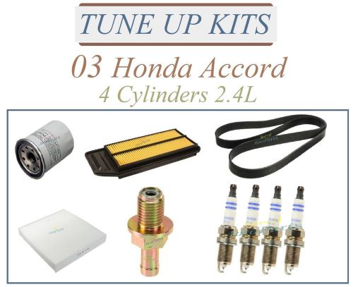 Tune up kit 03 honda accord 2.4l4: sprark plugs air oil cabin filter belt pcvalv