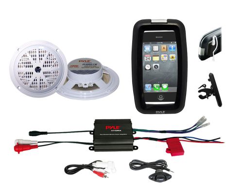 New boat bike marine atv ipod input amplifier, 5.25&#034; white speakers, phone case
