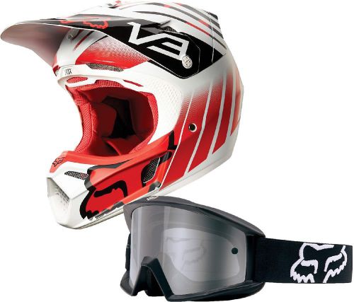 Fox racing red v3 savant helmet with matte black main sand goggle