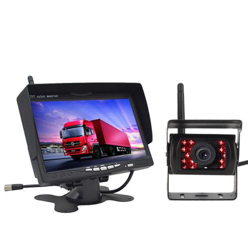 Wireless 7&#034; rear view monitor ir night vision backup camera for truck trailer rv