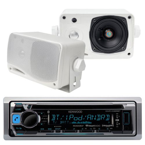 New kmr-d365bt boat cd/mp3 usb iphone pandora stereo 2x-120w white box speakers