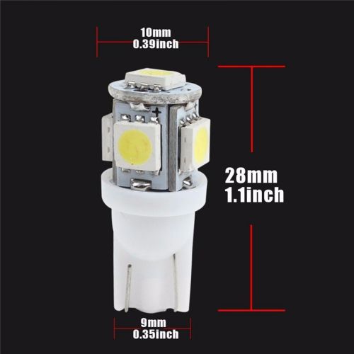 20 pcs super white t10 wedge 5-smd 5050 led light bulbs w5w 2825 158 192 168 194