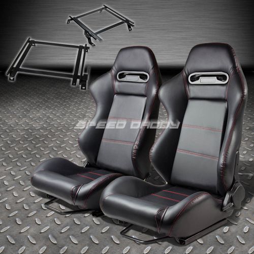 Pair type-r black pvc reclining racing seat+bracket for 90-93 acura integra da