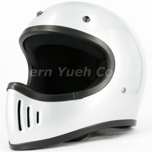 Moto 3 vintage style atv off-road motocross full face helmet silver dot l large
