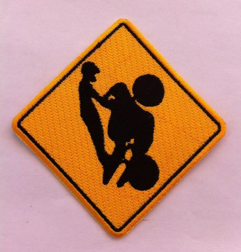 Cafe racer 3.75&#034; caution sign patch. honda ducati suzuki yamaha kawasaki new