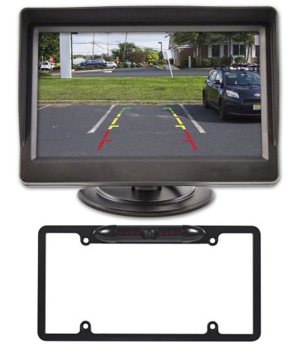 Rockville black full metal license plate camera + 4.3&#034; dash mount car monitor