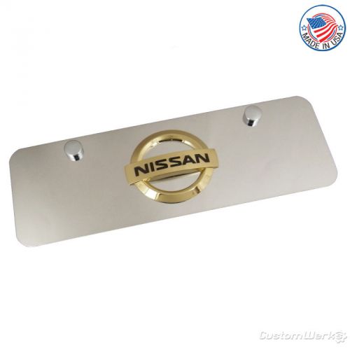 Nissan gold logo on mini chrome license plate - new!