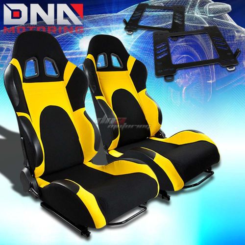For 98-05 miata mx-5 nb bracket+t-6 black yellow woven racing seat reclinable x2