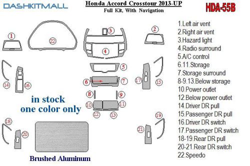 Honda accord crosstour 13 14 15 dashboard trim kit brushed aluminum