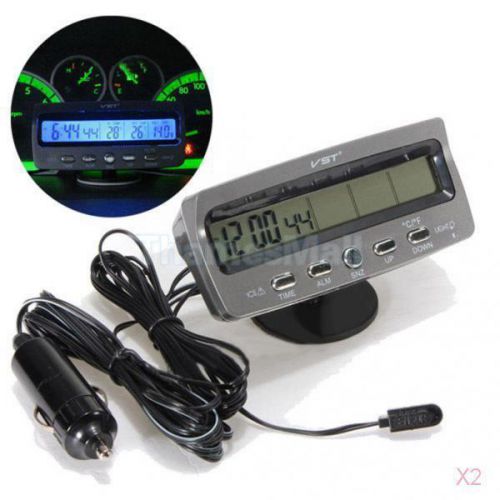 2x car voltage monitor battery alarm in/out temperature lcd thermometer clock