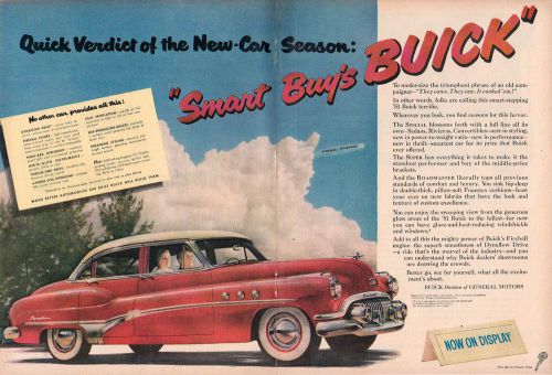 Vintage original 1951 buick sedan magazine advertisement 2- 8&#034; x 11&#034; pages