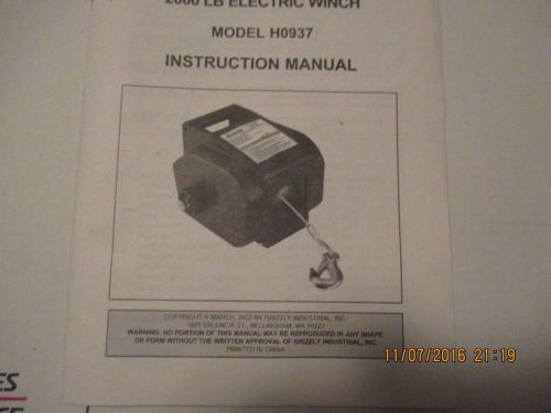 Winch grizzly 2000# electric 12 volt model h0937