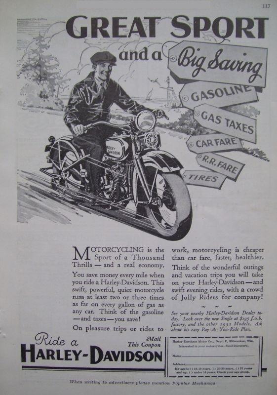 1932 harley-davidson vintage motorcycle print ad * great sport & big savings!