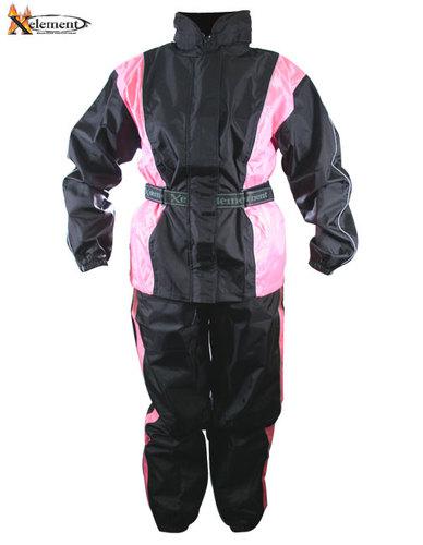 Xelement womens 2 piece black and pink motorcycle rain suit