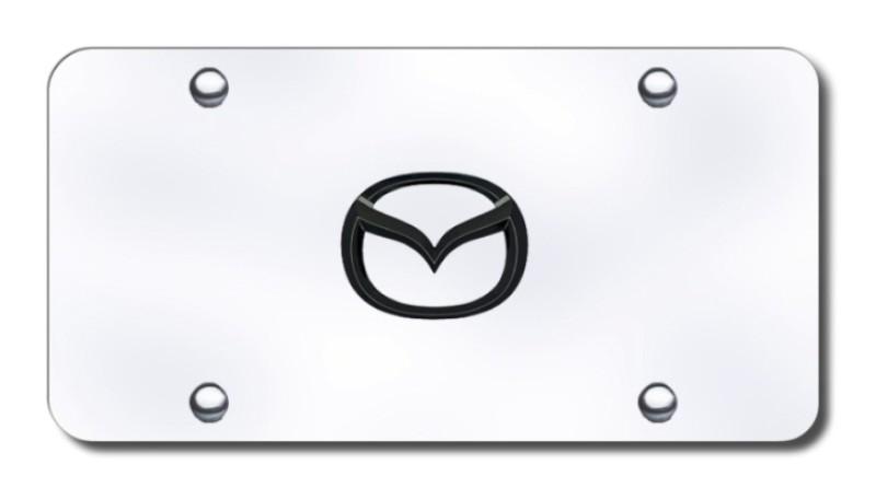 Mazda (new) logo blkprl/chrome license plate made in usa genuine