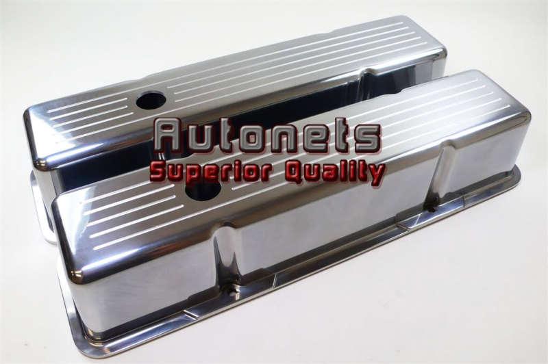 Polished aluminum small block chevy sbc valve covers short ball milled hot rod