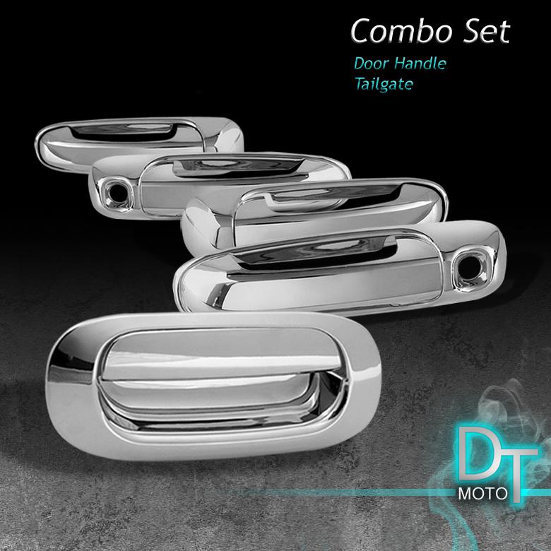 05-06 dodge dakota 4dr chrome tailgate tail gate+door handle covers trims 5pcs
