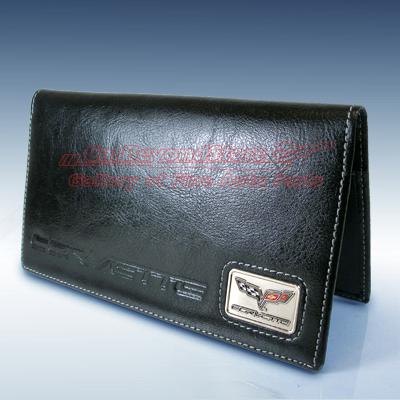 Chevrolet corvette c6 logo genuine black leather checkbook holder + free gift