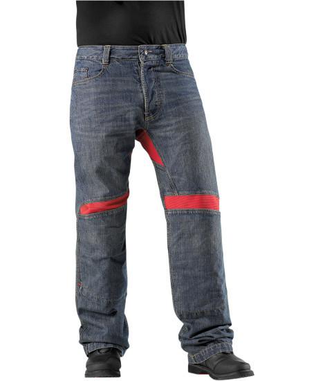 Icon victory mens motorcycle riding pants jeans denium blue red 28 waist