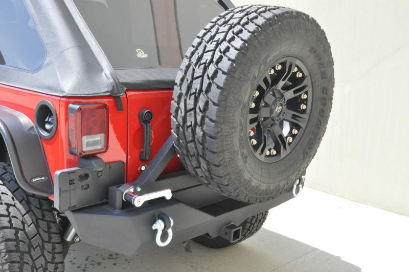 Jk wrangler rear bumper w/ tire carrier off road rock crawler tow jeep black 4x4
