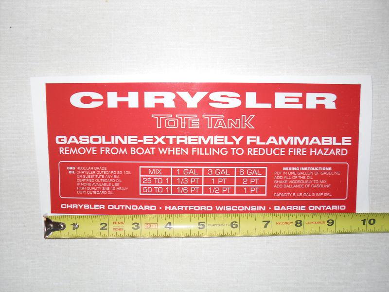 Decal for a chrysler 6 gal. "tote tank"