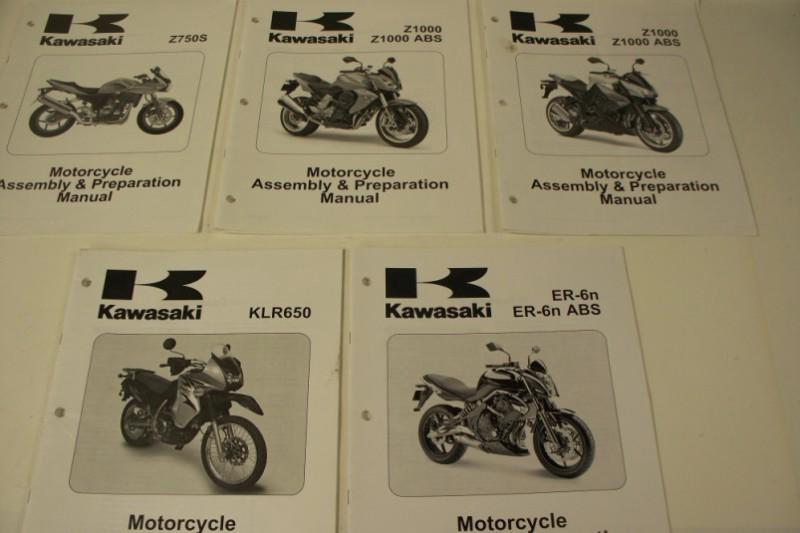 Tc lot of 5 misc kawasaki motorcycle manuals-z1000/z1000abs,z750s,klr650, etc