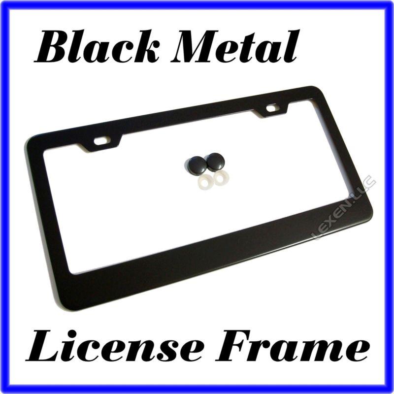 Black metal license plate frame + screw caps tag cover /bf d