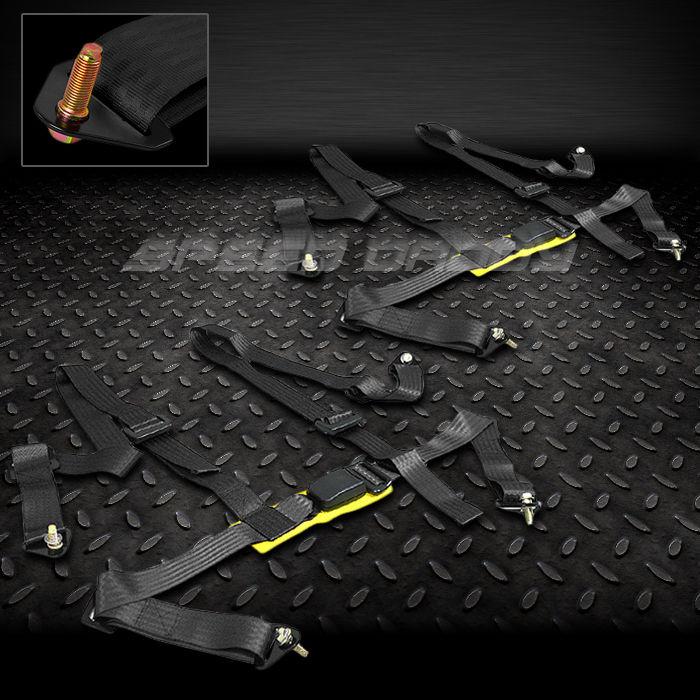 2 universal 4-point 2" strap drift racing safety seat belt buckle harness black
