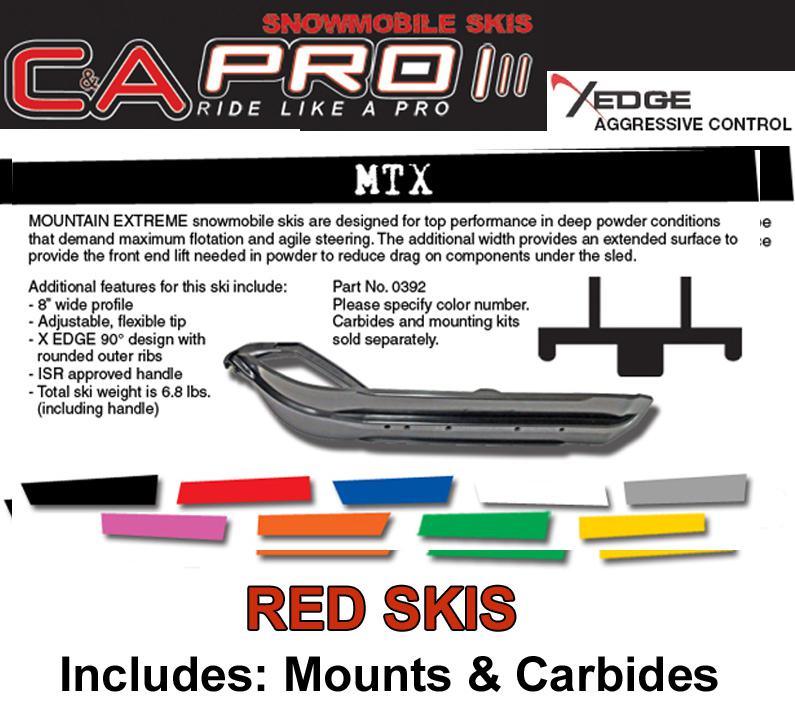 C&a pro mtx extreme red skis, mnts, carbs polaris 2009 & newer fusion / iq nib