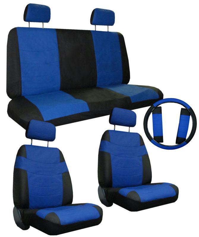 Car seat covers blue black set w/ steering wheel cover bonus pkg free ship #4