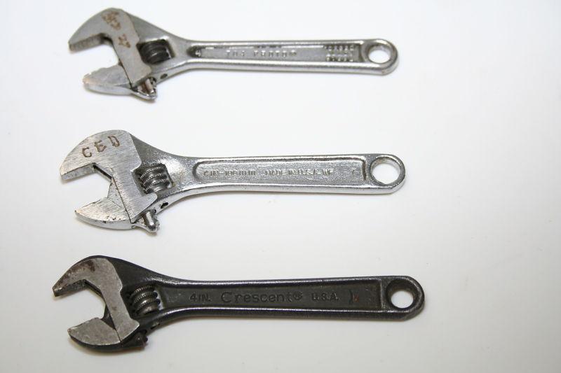 Lot of 3 4 inch adjustable wrench proto 704 cresent wf made in usa engraved used