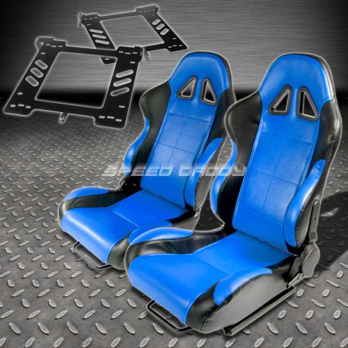 Pair type-5 reclining black blue woven racing seat+bracket for 93-98 golf/gti