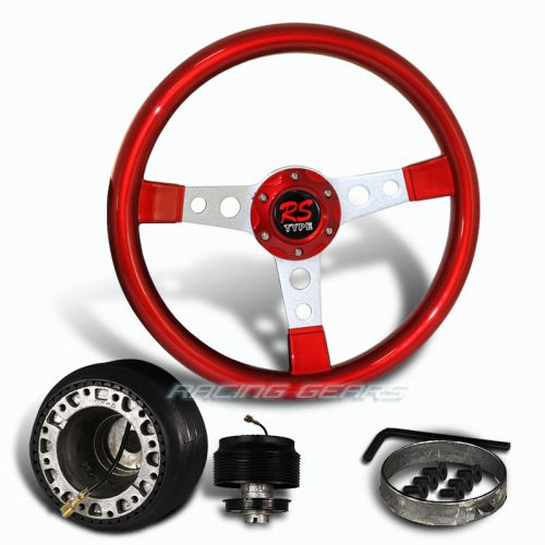 For mitsubishi 350mm 6 hole red wood silver spoke steering wheel + hub combo kit