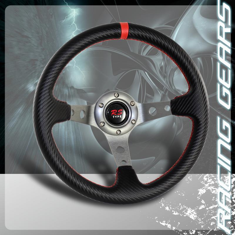 320mm jdm 6 bolt lug hole red stitch black pvc leather deep dish steering wheel