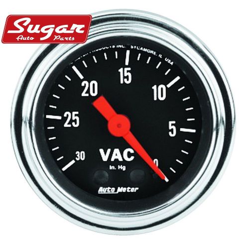 Auto meter gauge; vacuum; 2 1/16in.; 30inhg; mechanical; traditional chrome