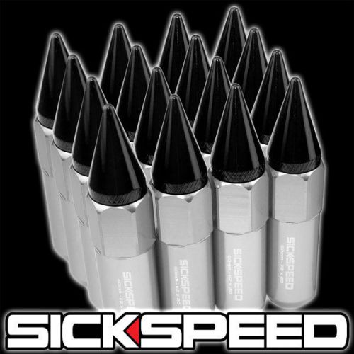 16 polished/black spiked 60mm aluminum extended tuner lug nuts wheel 1/2x20 l30
