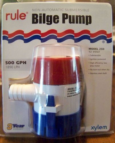 Lot of 2 bilge pumps rule 500 gph standard non - automatic 12v  pump 25d
