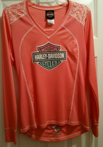 Southeast harley davidson ladies long sleeve orange stretch shirt~medium