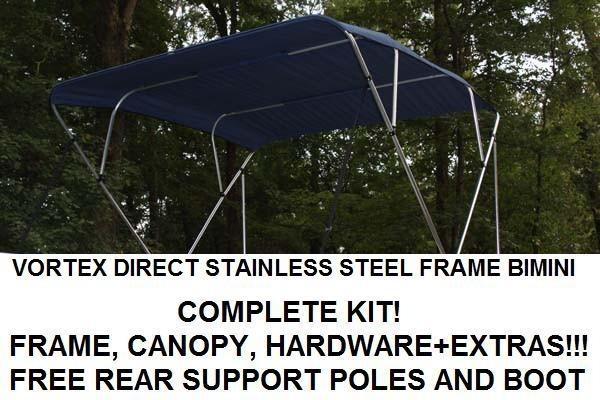 New navy blue vortex stainless steel frame bimini top 12 ft long, 91-96" wide