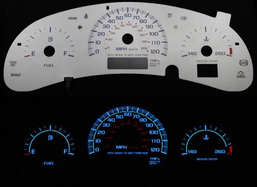 120mph indiglo silver face reverse glow gauge overlay for 00-02 chevy impala