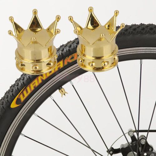 2pcs universal bicycle bike crown wheel tire air valve stem cover caps gold