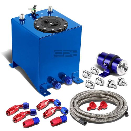 2.5 gallon aluminum fuel cell tank+cap+oil feed line+30 micron filter kit blue