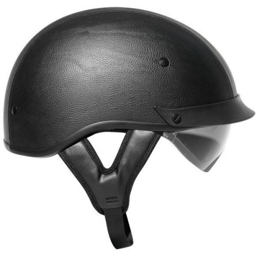 Outlaw t-72 black leather dual-visor motorcycle half helmet