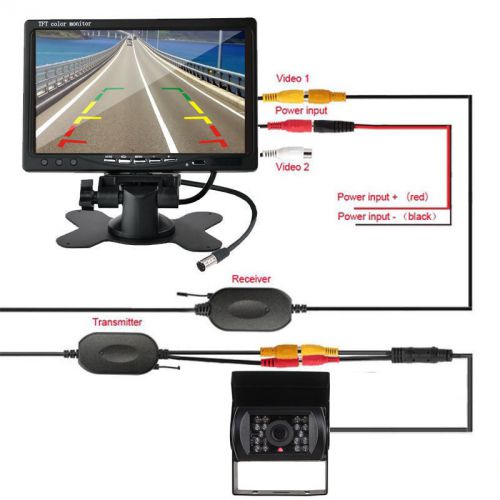 7&#034; lcd car rear view monitor wireless ir night vision backup camera for truck rv
