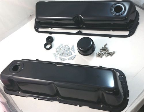 Sb ford sbf black steel valve cover kit w/ bolts &amp; gaskets 260 289 302 351w v8