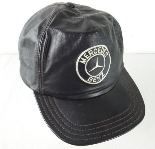 Vintage mercedes benz black leather adjustable strap hat cap official logo usa