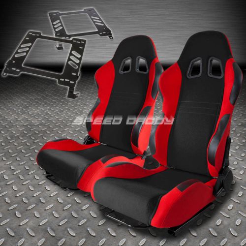 Pair type-7 reclining black red woven racing seat+bracket for 02-07 wrx/sti