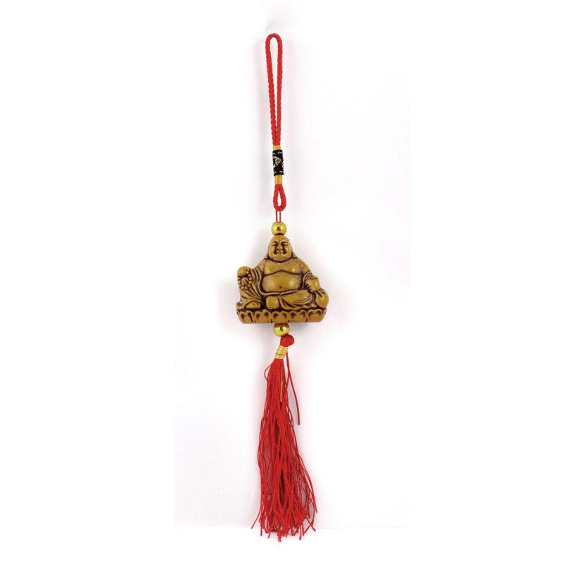 Auto car wooden buddha shape pendant black nylon strap hanging ornament