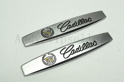 2pcs auto silvery cadillac luxury car side front metal sticker badges emblems