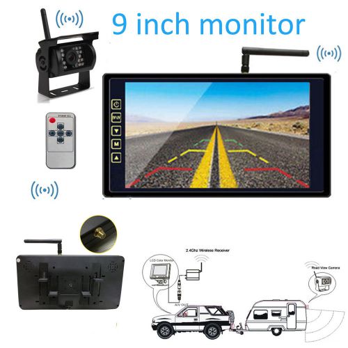 Wireless 9&#034; car monitor + truck bus 18 ir night vision reverse backup camera kit